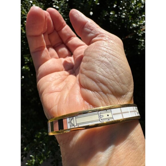 Hermes Gold Printed Enamel Bangle Bracelet 70mm GM Equestrian - Picture 6 of 13